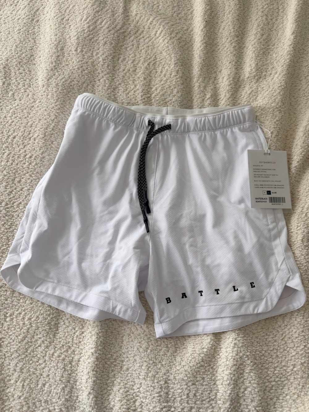 NWT White 'BATTLE' Athletic Shorts with compression!